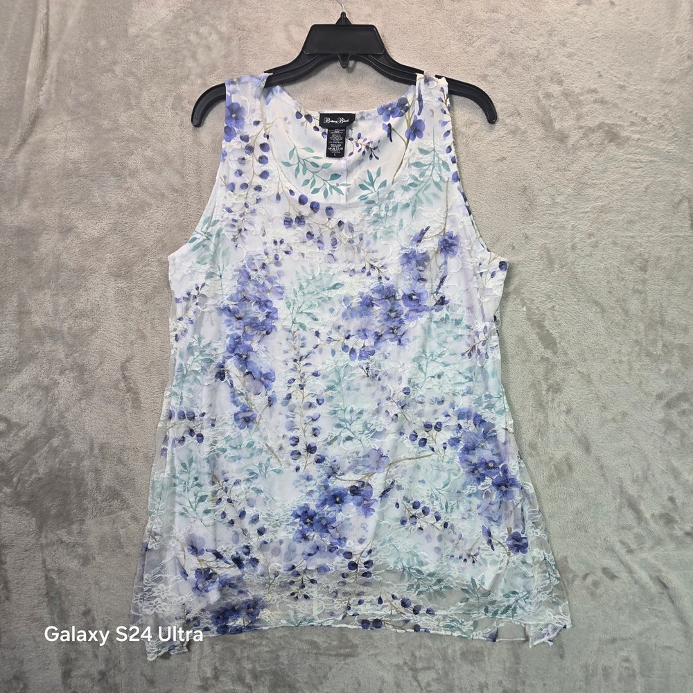 Brittany Black Floral Lace Sleeveless Top Blue Lavender White Large 3012